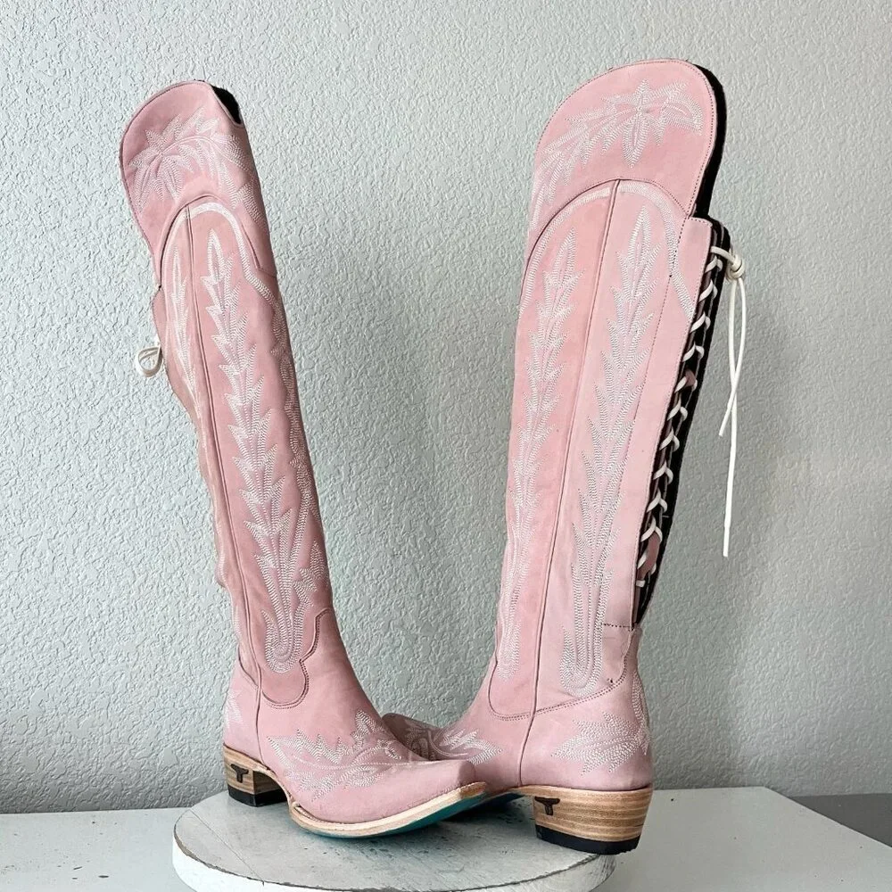 Lane LEXINGTON Over the Knee Pink Cowboy Boots Western Cowgirl Snip Toe Tall 6.5